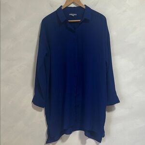 Cos Women Cobalt Blue Tunic Top Blouse 2 XS Lagenlook Button Up Collared